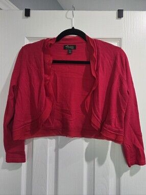 Size S Women's Red Cropped Open-Front Cardigan